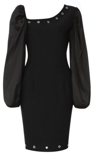 Margot Black Puff Long Sleeve Mini Dress with Studded