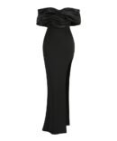Winona Black Off Shoulder Maxi Dress with Front Split
