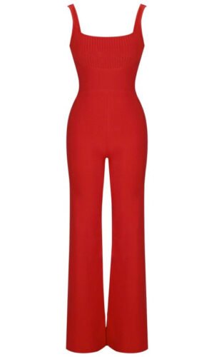 Hayley Red Spaghetti Strap Bandage Jumpsuit