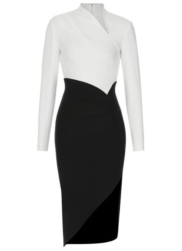 Leanna Black White Long Sleeve Midi Dress