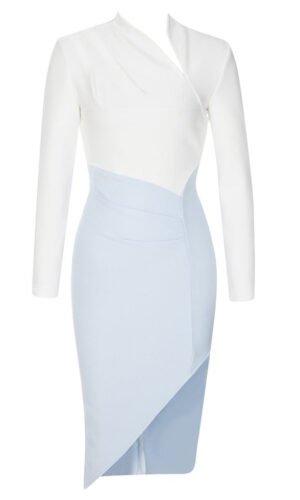 Leanna Blue White Long Sleeve Midi Dress