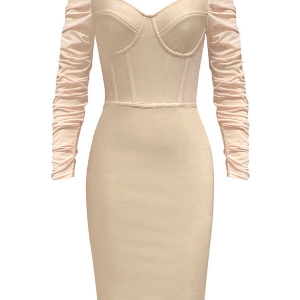 Colette Beige Mesh Long Sleeve Mini Dress