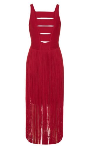 Lyla Red Sleeveless Tassel Midi Dress