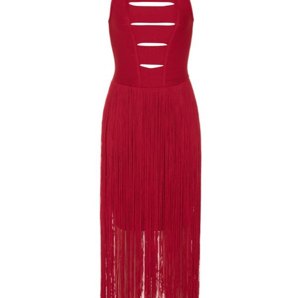 Lyla Red Sleeveless Tassel Midi Dress