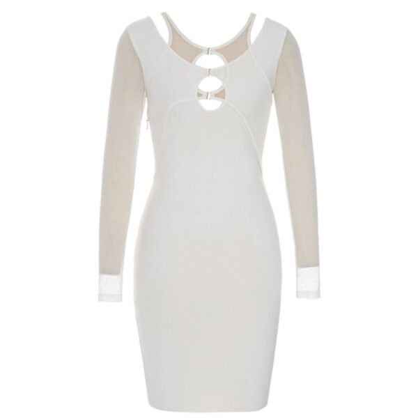 Belle White Mesh Long Sleeve Mini Bandage Dress with Straps