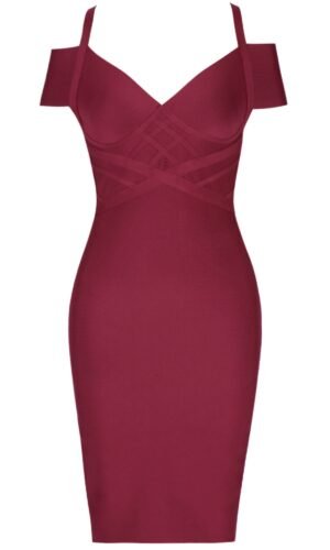 Lorette Off Shoulder Strap Mini Bandage Dress - Red