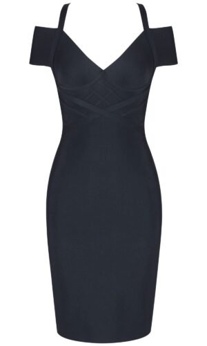 Lorette Off Shoulder Strap Mini Bandage Dress - Black