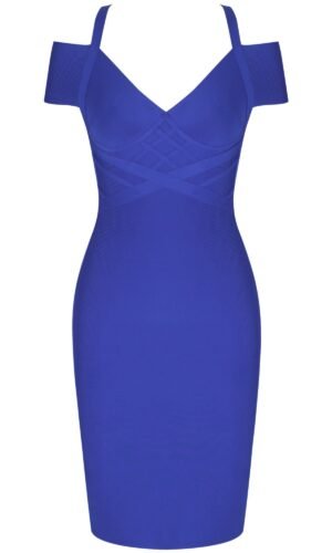 Lorette Off Shoulder Strap Mini Bandage Dress - Blue