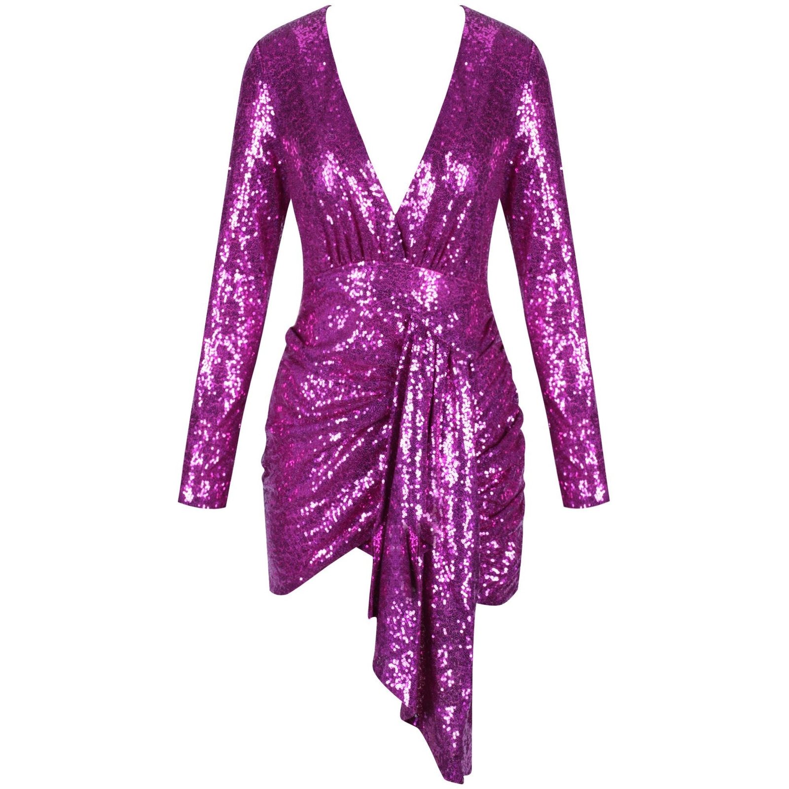 Gianna Pink Long Sleeve V Neck Sequins Mini Dress