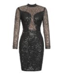 Eliana Black Long Sleeve Sequin Mini Dress