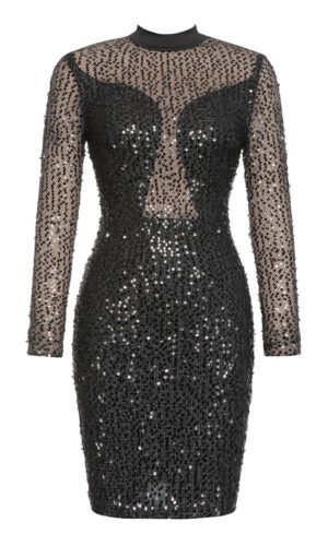 Eliana Black Long Sleeve Sequin Mini Dress