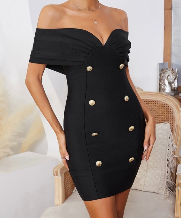 Molly Off Shoulder Black Mini Dress - Image 6