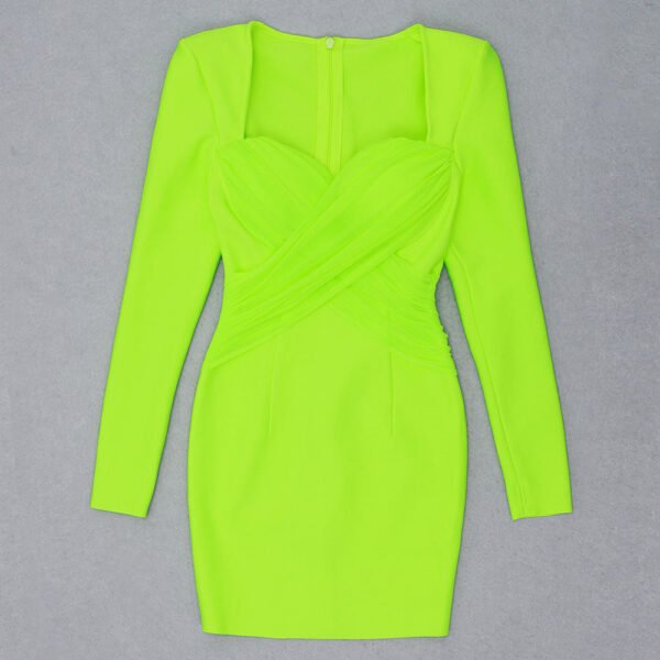 Angela Long Sleeve Neon Green Mini Dress - Image 11
