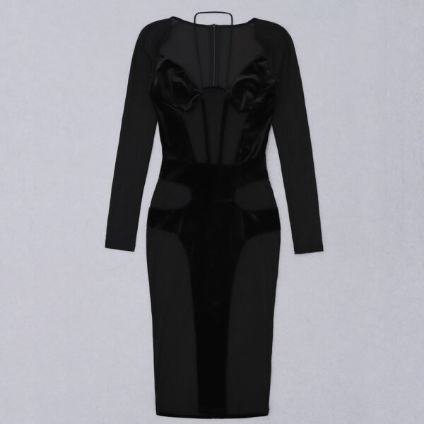 Daniela Black Velvet Mesh Insert Midi Dress - Image 4