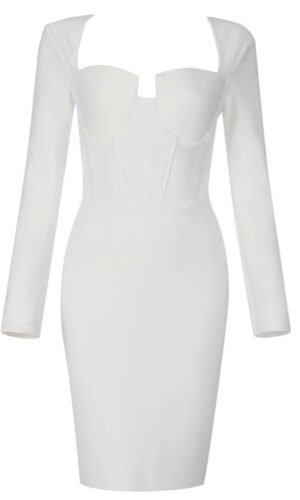 Zara White Long Sleeve Pearl Corset Mini Dress