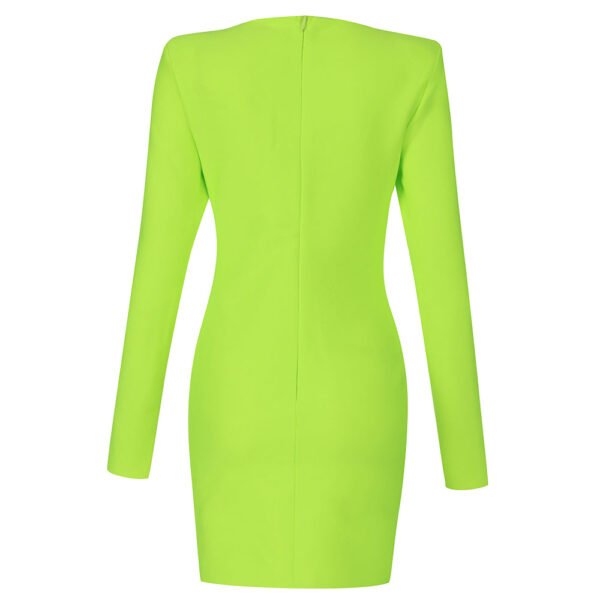 Angela Long Sleeve Neon Green Mini Dress - Image 2
