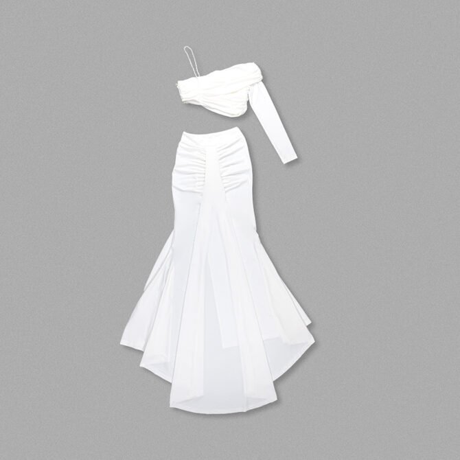 Josephine Sexy Two Piece Long Sleeve White Midi Dress