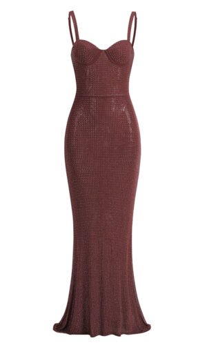 Scarlett Brown Strap Bustier Maxi Sparkly Dress