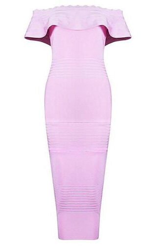 Aileen Pink Fluted Off Shoulder Bandage Dress