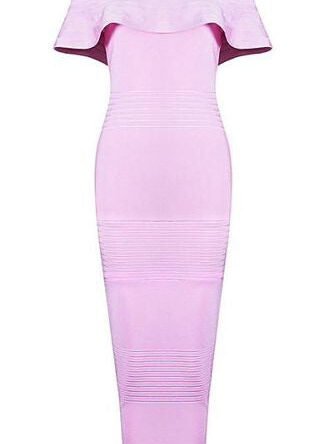 Aileen Pink Fluted Off Shoulder Bandage Dress