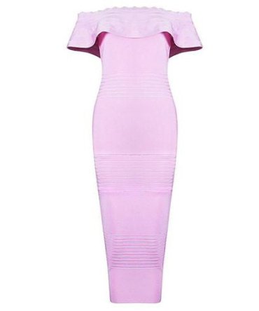 Aileen Pink Fluted Off Shoulder Bandage Dress