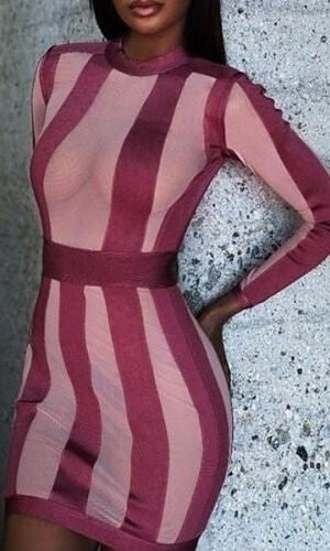 Dawn Striped Mesh Bandage Dress