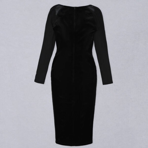 Daniela Black Velvet Mesh Insert Midi Dress - Image 5