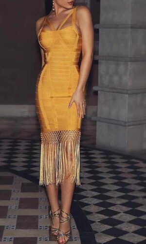 Irene Sleeveless Maxi Tassels Bandage Dress - Ginger