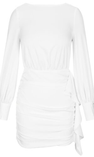 Jazlynn White Long Sleeve V Back Mini Dress