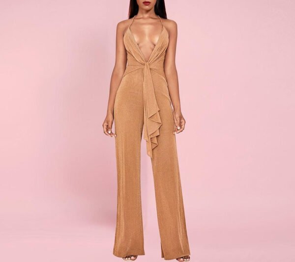 Kadence Brown Halter Sleeveless Maxi Jumpsuit