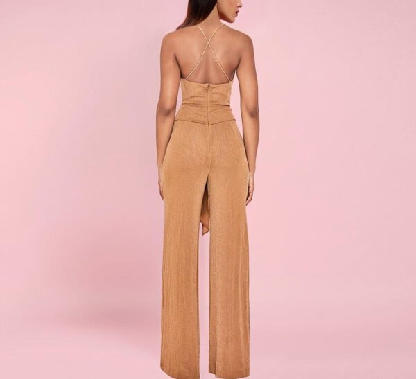 Kadence Brown Halter Sleeveless Maxi Jumpsuit - Image 2