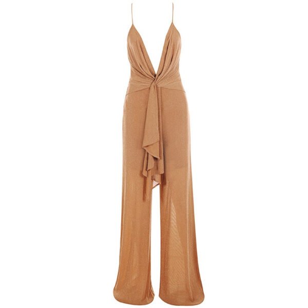 Kadence Brown Halter Sleeveless Maxi Jumpsuit - Image 3