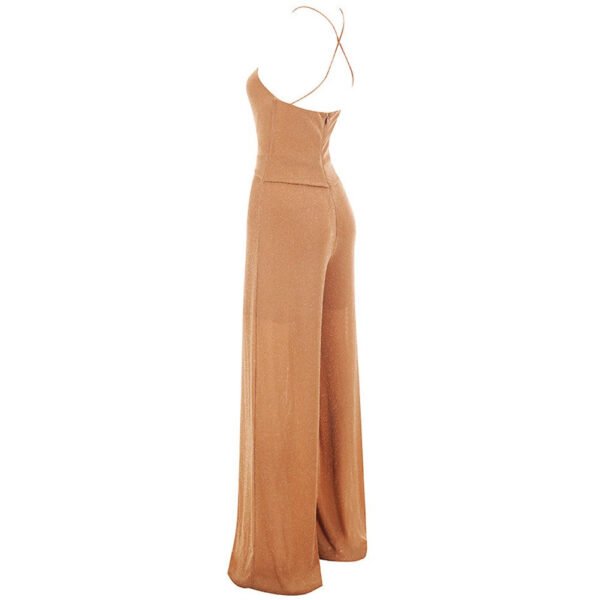 Kadence Brown Halter Sleeveless Maxi Jumpsuit - Image 4