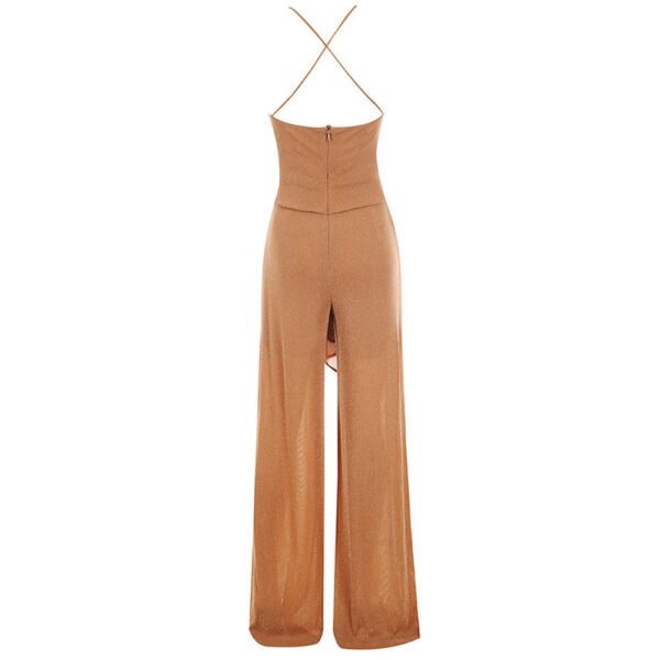 Kadence Brown Halter Sleeveless Maxi Jumpsuit - Image 5
