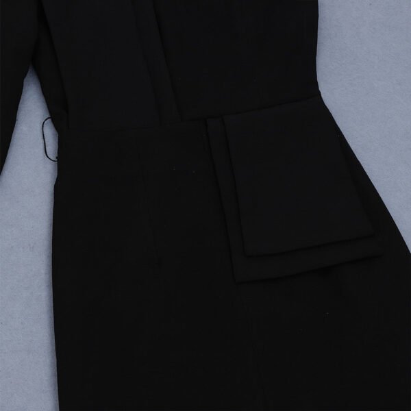 Kaylin One Sleeve Black Asymmetrical Slit Over Knee Dress - Image 4