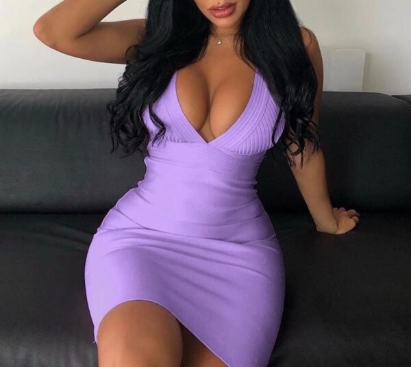 Dani Purple Halter Ribbed Dress - Image 4