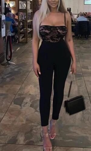 Micah Black Strap Lace Top Bandage Jumpsuit