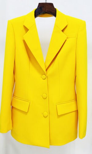 Elizabeth Yellow Mini Long Sleeve Blazer Dress with Open Back