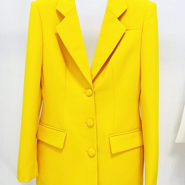 Elizabeth Yellow Mini Long Sleeve Blazer Dress with Open Back