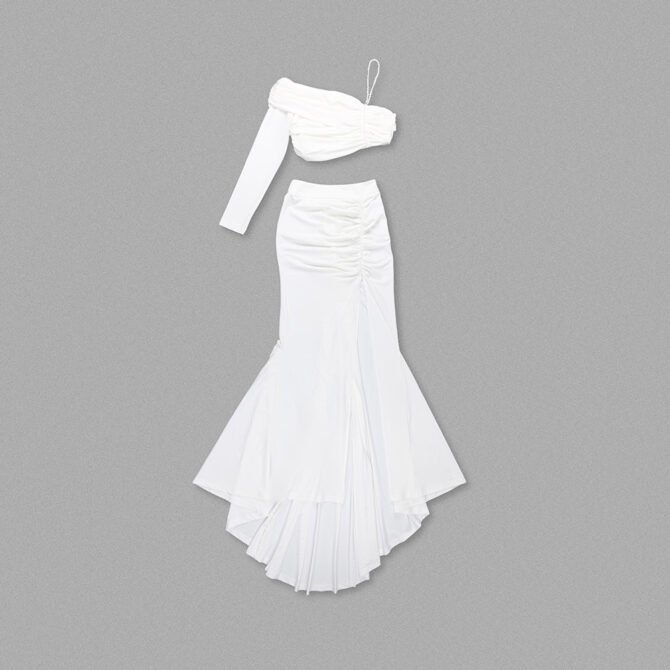 Josephine Sexy Two Piece Long Sleeve White Midi Dress