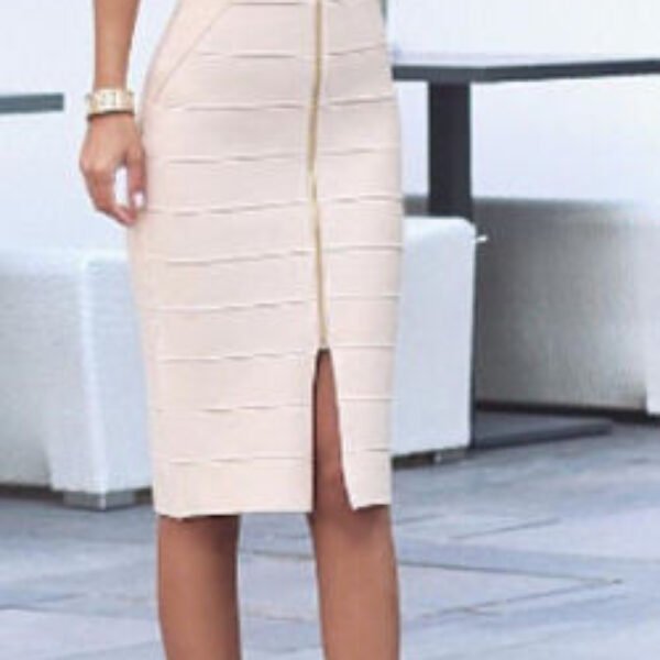 Emily Nude Zip Front Bandage Dress