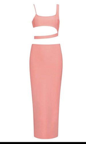 Jolene Pink Asymmetric Two Piece Midi Set