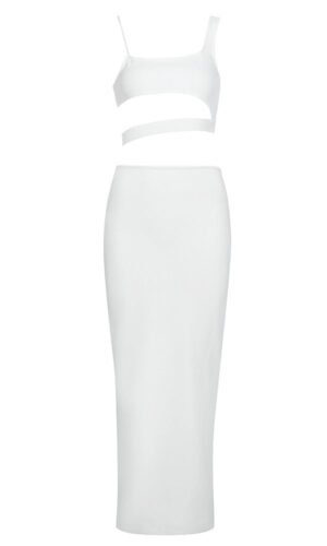 Jolene White Asymmetric Two Piece Midi Set