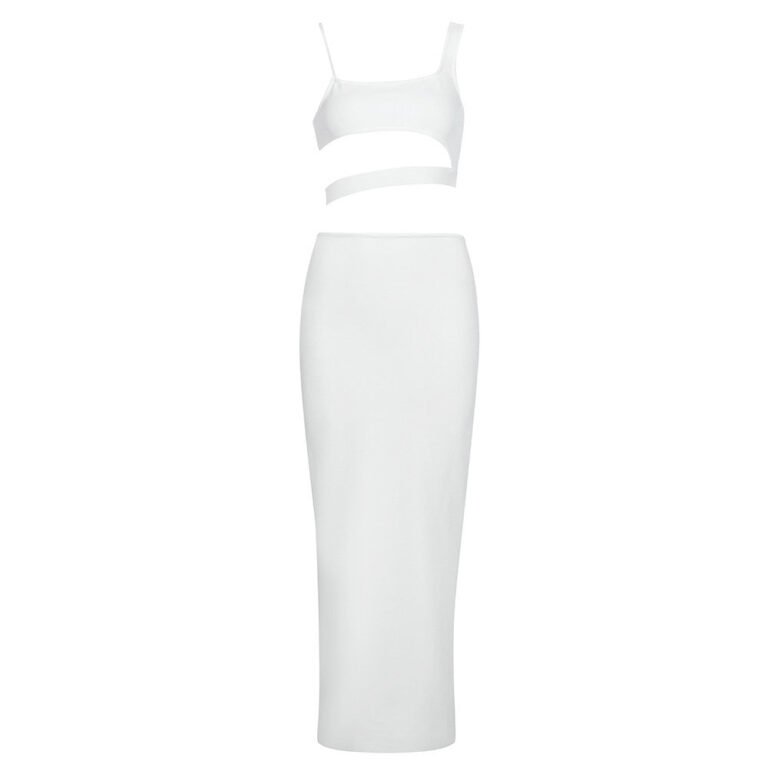 Jolene White Asymmetric Two Piece Midi Set