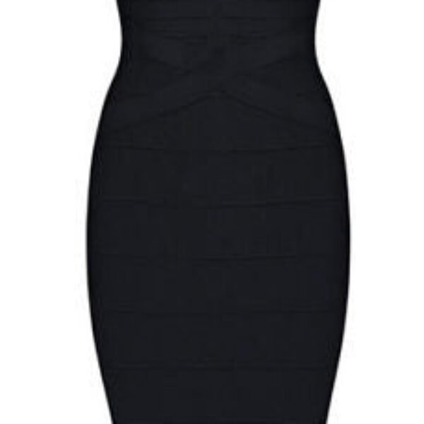 Heather Black Deep V Neckline  Bandage Dress