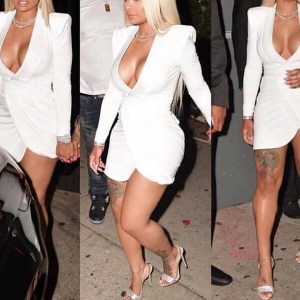 Cecelia White Wrinkled Mini Long Sleeve V Neck Dress