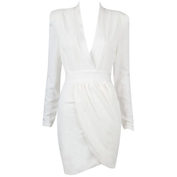 Cecelia White Wrinkled Mini Long Sleeve V Neck Dress - Image 2