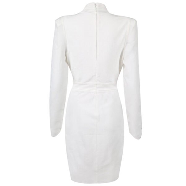 Cecelia White Wrinkled Mini Long Sleeve V Neck Dress - Image 3