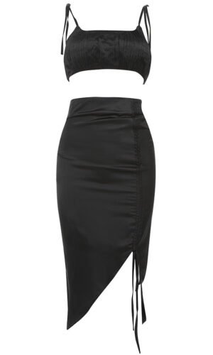 Ivanna Black Two Piece Midi Satin Dress