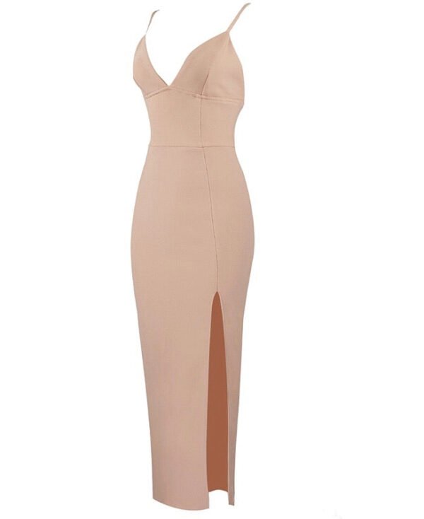 Lelani Beige Spaghetti Strap Midi Dress - Image 2